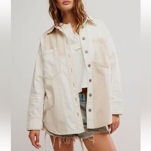 Free People We the Free Ivory Mountain Roads Denim Shirt NWOT